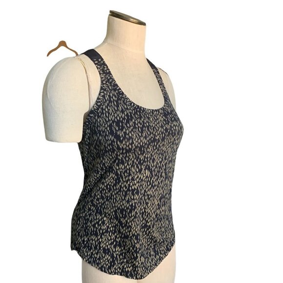 Banana Republic Racerback Tank Top Women XS Multicolor Print Zipper Black #181B - Picture 7 of 10